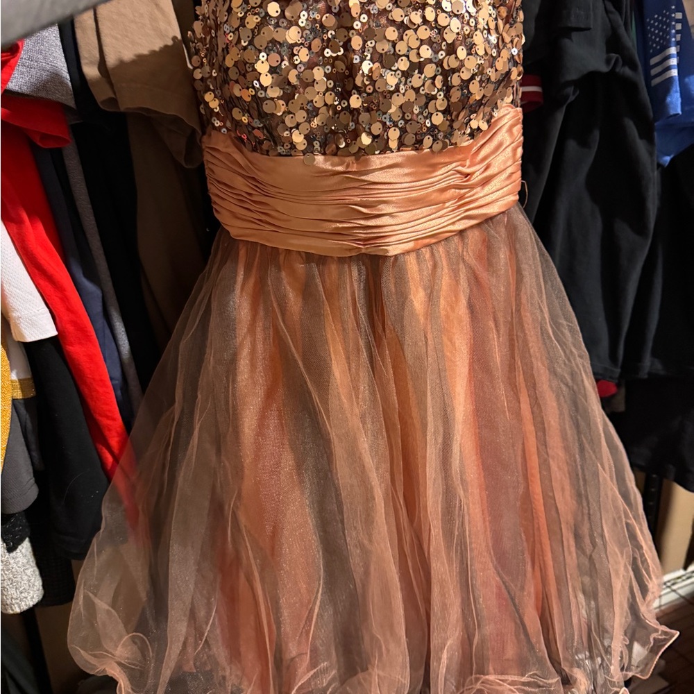 Sequin and Tulle Kids Dress in Shimmering Copper